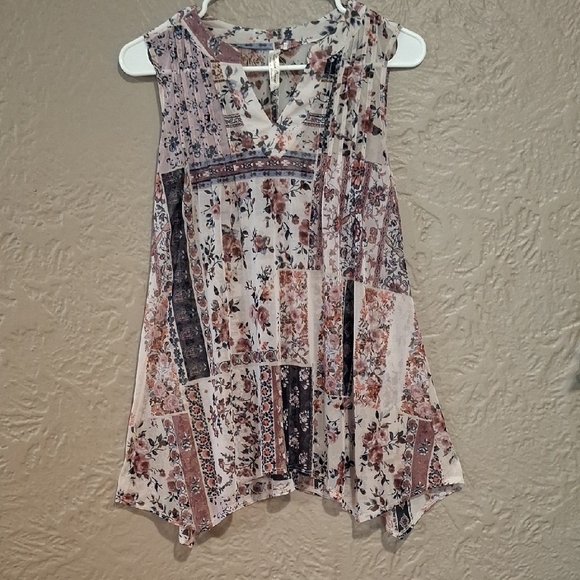 PerSeption Concept Tops - PerSeption Concept Pink Gray Asymmetrical Sleeveless Blouse